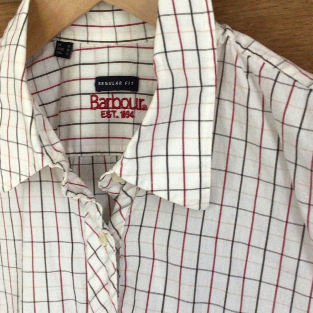 Barbour Women's White Field Tattersall Shirt with Red and Black Stripes 14